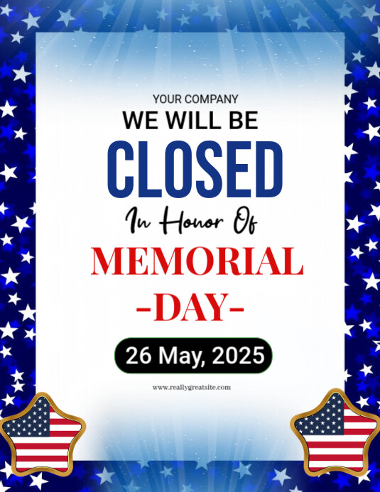 We Will Be closed memorial day flyer 2025 Folheto (US Letter) template