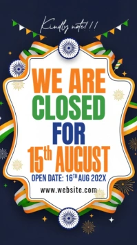 We Will Be Closed on 15 August | Indian Independence Day Notice Template Instagram Story