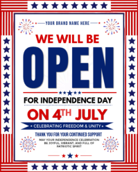 We Will Be Open for Independence Day Template | July 4th Business Announcement Flyer | Patriotic Ope Instagram Portrait