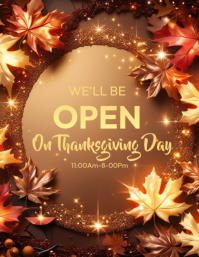 Orange Thanksgiving Day Opening Hours Flyer Template