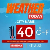 Editable Weather Forecast Template – Hot Weather Alert Graphic for Social & Broadcast Square (1:1)