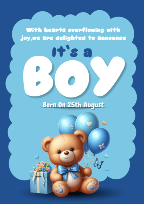 baby announcement, baby shower, gender reveal A5 template