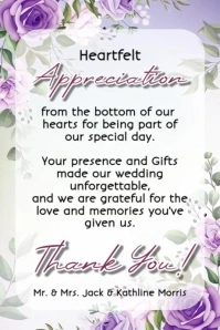 Wedding Appreciation Thank You Card Poster template