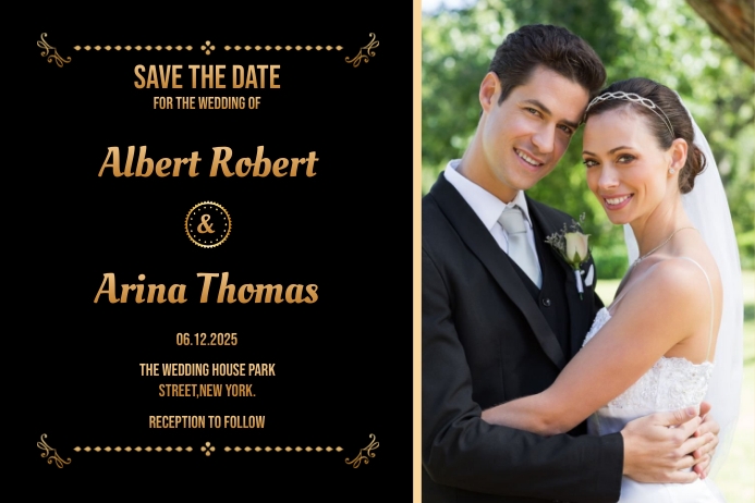 Wedding Black & Gold Theme Banner Poster template