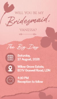 Pink Bridesmaid Invitation Business Card Template - Page 1