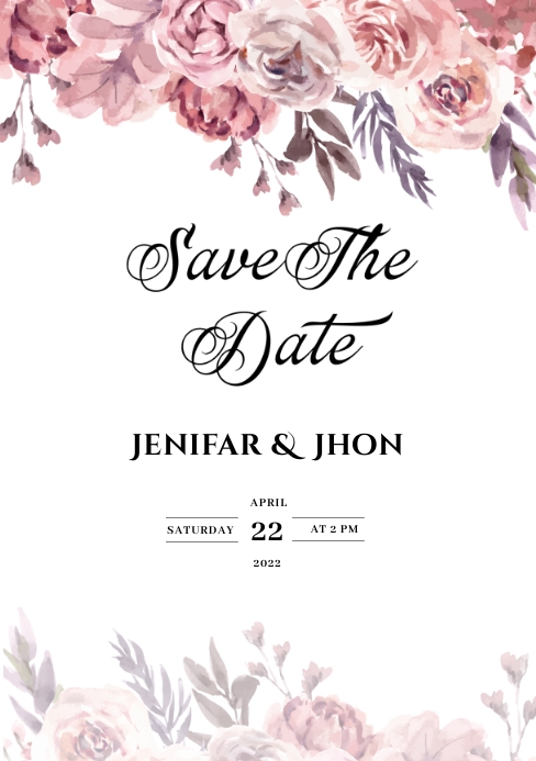 Wedding card save the date floral (2) A5 template