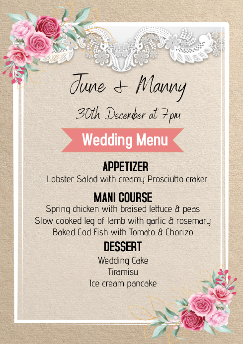 Wedding celebration menu invitation Template | PosterMyWall