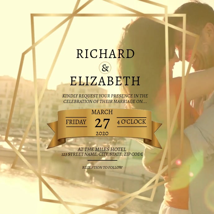 Wedding DIGITAL VIDEO Invitation Template สี่เหลี่ยมจัตุรัส (1:1)