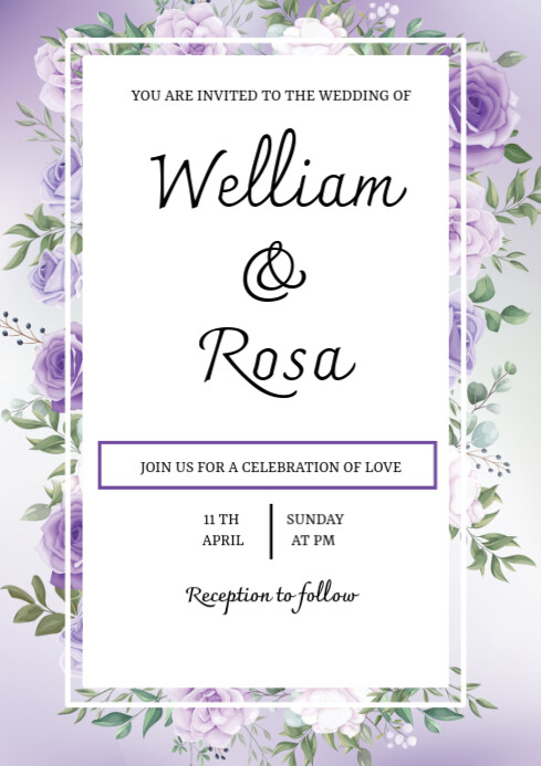 Wedding Inviation Purple Floral Watercolor A1 Template | PosterMyWall