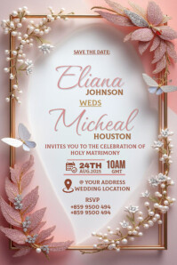 Biały Wedding Invitation Poster Template