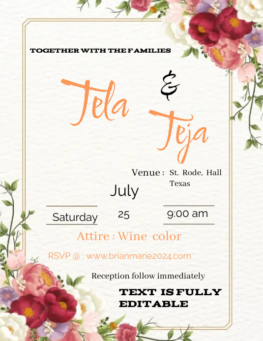 Wedding Invitation Card Design Template Volantino (US Letter)