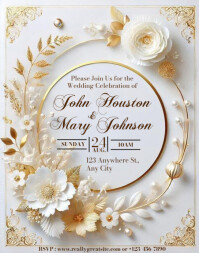 Putih Wedding Invitation Affiche/Panneau mural Template