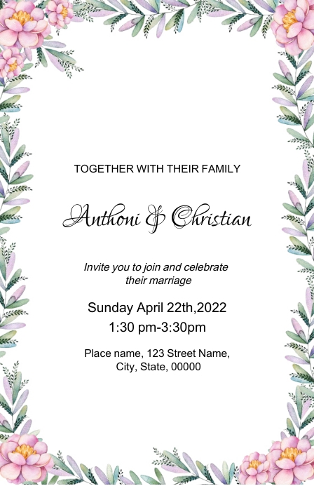 Wedding invitation card flowral (1) Template | PosterMyWall Wedding invitation card flowral (1) template | postermywall