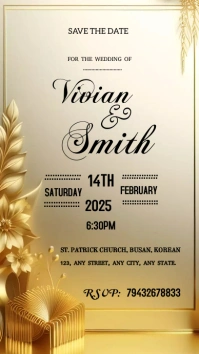 Wedding invitation card gold floral Instagram Story template