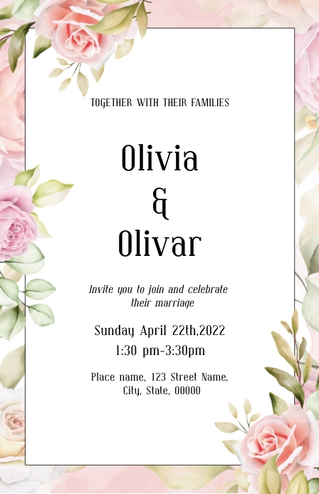 Wedding invitation card tamplate floral (1) Szeroki pół strony template