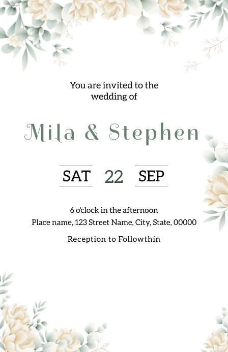 Wedding invitation card tamplate floral (3) Half Page Wide template