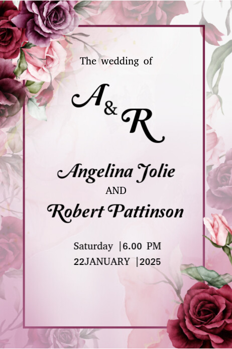 wedding invitation card watercolor purple floral Template | PosterMyWall