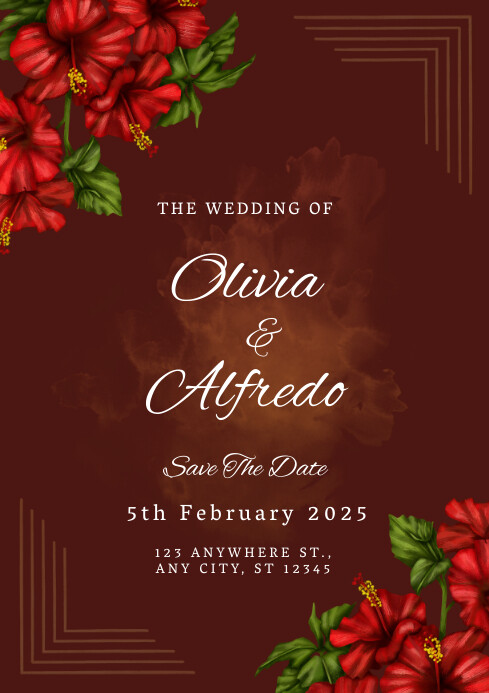 Wedding Invitation Dark Red and White Floral Template | PosterMyWall
