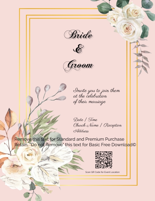 Example Invitation Front White Wedding Invitation Flyers Template | PosterMyWall
