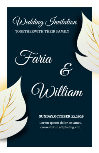 wedding invitation golden leaves with shiny effect design Half Page Wide template