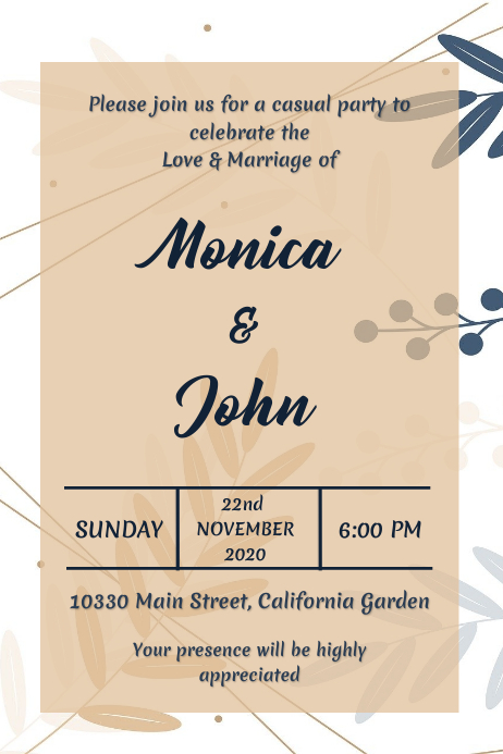 Wedding Invitation Poster Design Template | PosterMyWall