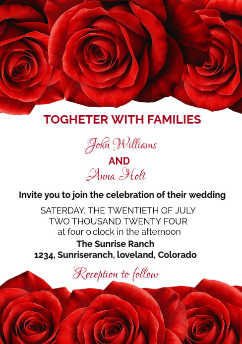 Wedding invitation red roses Template | PosterMyWall Wedding invitation red roses Template | PosterMyWall