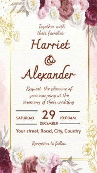wedding invitation template gold red yellow Digitale Vertoning (9:16)
