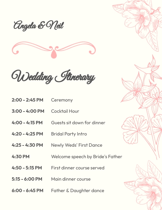 Wedding Itinerary Volantino (US Letter) template