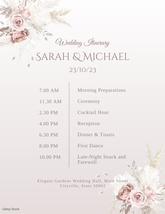 Itinerary template for wedding 60 photos