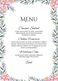 Wedding Menu Card Template A6