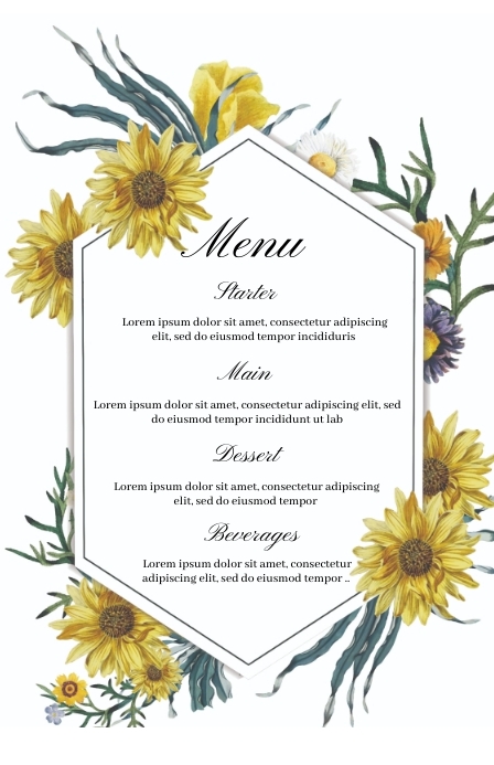 Wedding Menu card template (2) Half Page Wide