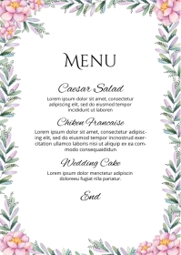 Wedding Menu Card Template A6