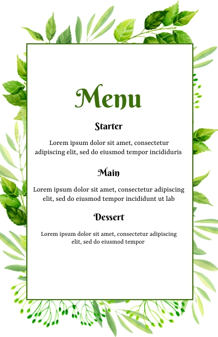 Wedding Menu card template (4) Half Page Wide