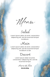 Wedding Menu card template blue Half Page Wide