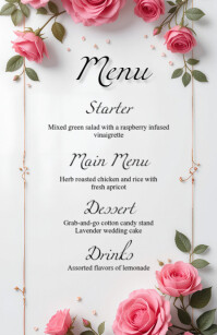 wedding menu card template Half Page Wide