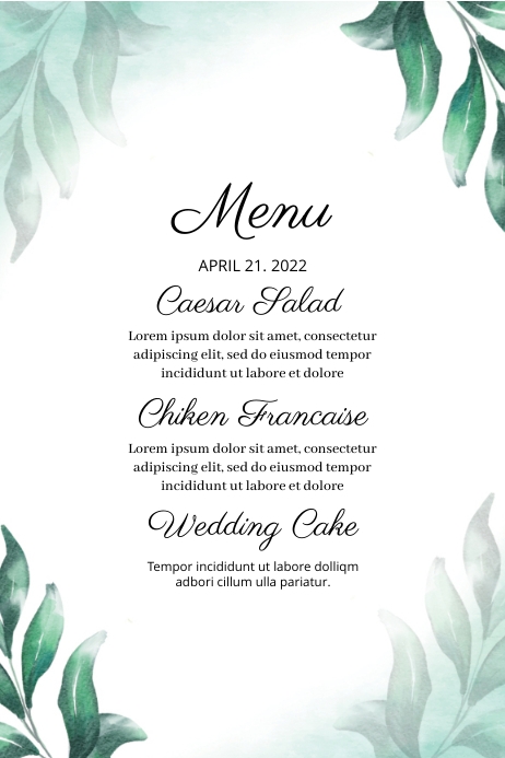 Wedding Menu Card Template Label