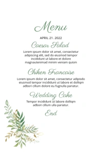Wedding Menu Card Template Label