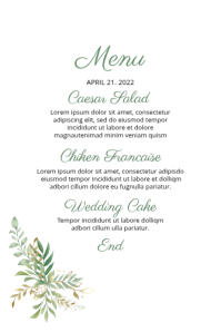 Wedding Menu Card Template Label