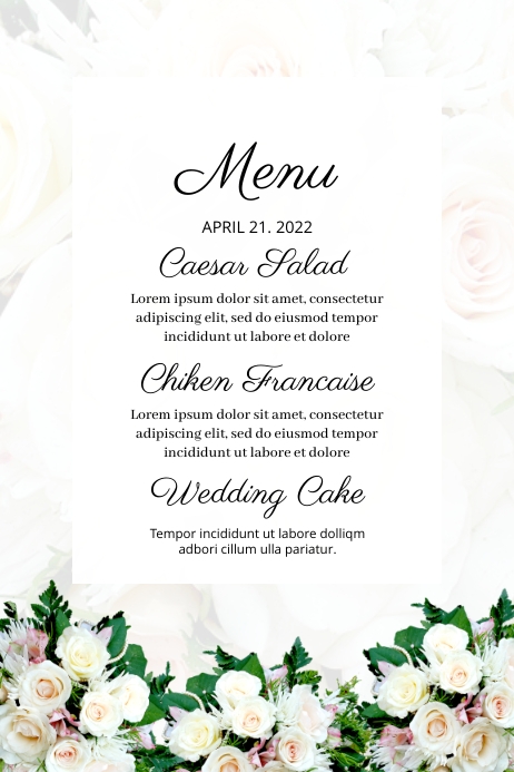 Templat Kartu Menu Pernikahan Brosur Warna Putih | PosterMyWall