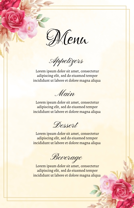 Wedding Menu Meia página larga template