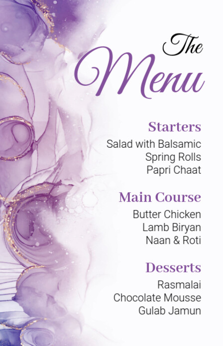 Wedding Menu Design Template Halfbladsy Breed