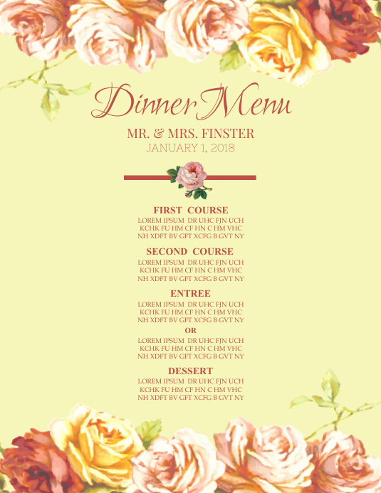 Hochzeitsmenu Vorlage Postermywall
