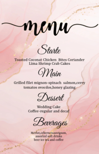 Wedding Menu Pink Watercolor Abstract Design  Half Page Wide template