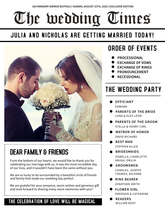 Wedding Newspaper Template Wedding Newspaper Template