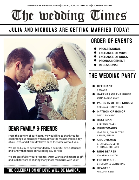 Wedding Newspaper Template ใบปลิว (US Letter)