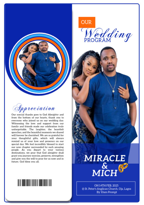 Editable Program Cover Examples Modèle WEDDING PROGRAM COVER PAGE | PosterMyWall