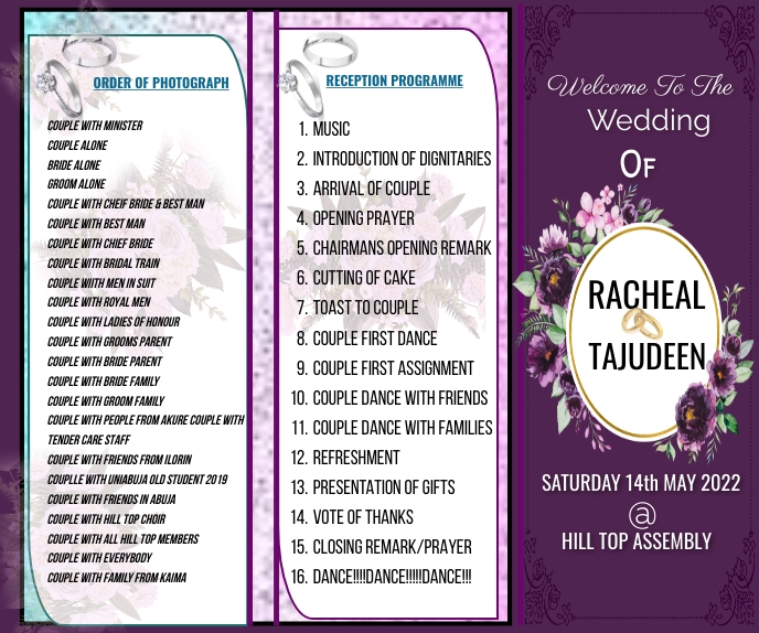 Plantilla de Programa de Bodas de La | PosterMyWall