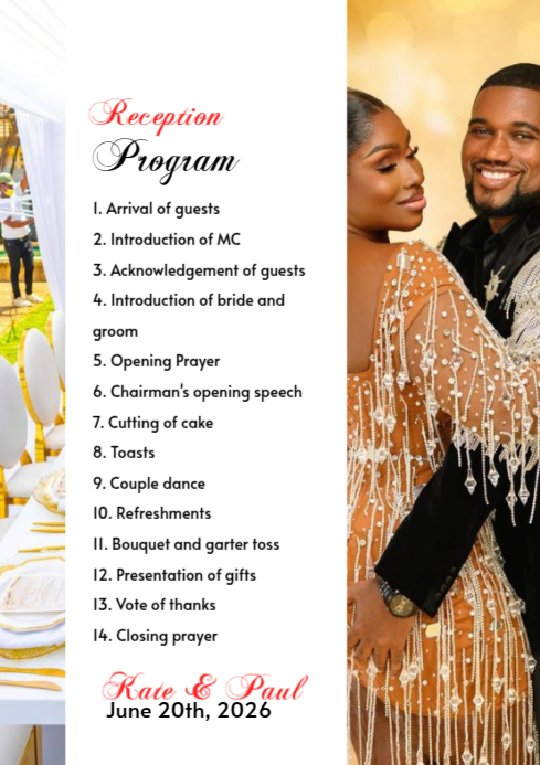 Wedding Reception Program A4 Template | PosterMyWall