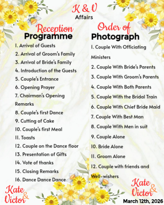 Wedding Reception Program Template | PosterMyWall