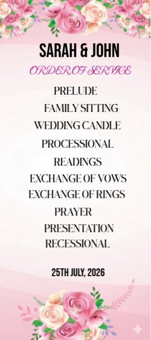 Wedding program template Karta reagałowa